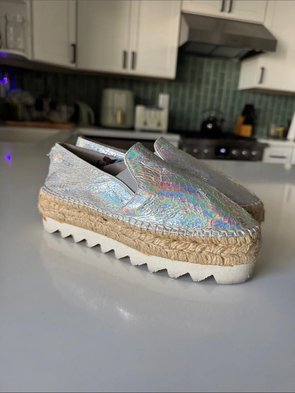 Holographic Slip-On Espadrille Platform Sneakers